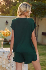 Round Neck Short Sleeve T-Shirt and Drawstring Shorts Lounge Set - Trendsi
