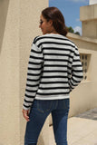 Striped Round Neck Button-Down Dropped Shoulder Cardigan - Trendsi - Flyclothing LLC