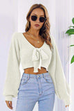 Bow V-Neck Long Sleeve Cropped Sweater - Trendsi - Flyclothing LLC