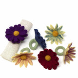 Hand Crafted Felt from Nepal: Set of 6 Napkin Rings, Assorted Daisies for Fall - Drop Shipping By Global Crafts - Flyclothing LLC