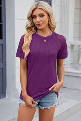 Openwork Round Neck Short Sleeve T-Shirt - Trendsi - Flyclothing LLC
