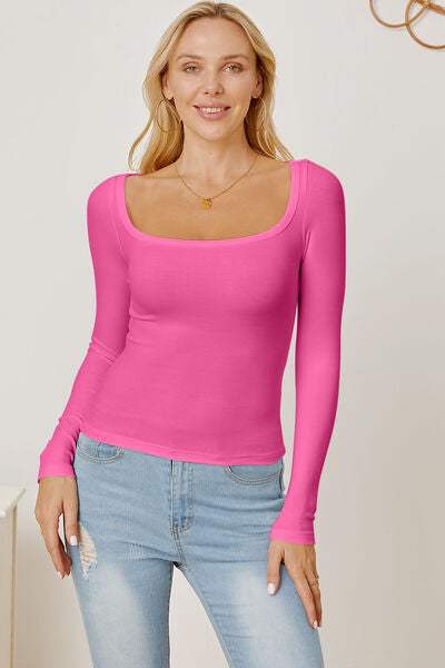 Square Neck Long Sleeve T-Shirt - Trendsi - Flyclothing LLC