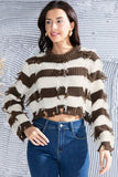 Striped Fringe Round Neck Sweater - Trendsi