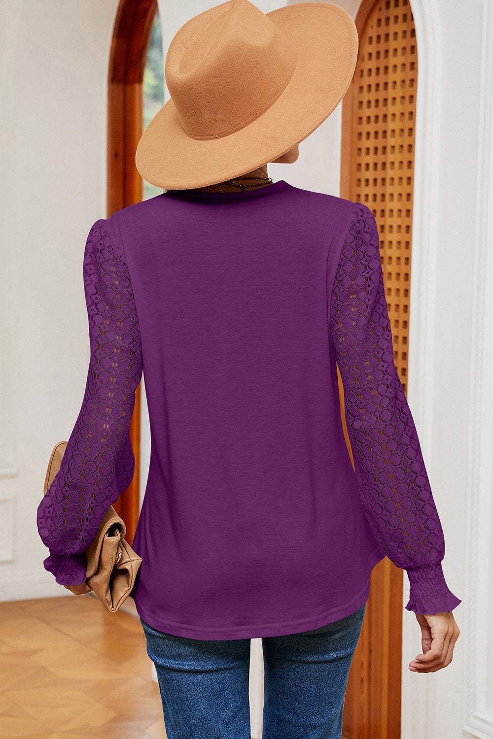 Openwork V-Neck Long Sleeve T-Shirt - Trendsi - Flyclothing LLC