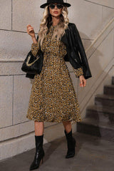 Printed Long Sleeve Midi Dress - Trendsi - Flyclothing LLC