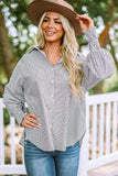 Striped Lantern Sleeve Collared Shirt - Trendsi - Flyclothing LLC