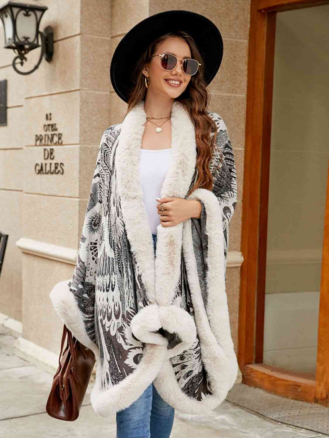 Printed Open Front Poncho - Trendsi - Flyclothing LLC