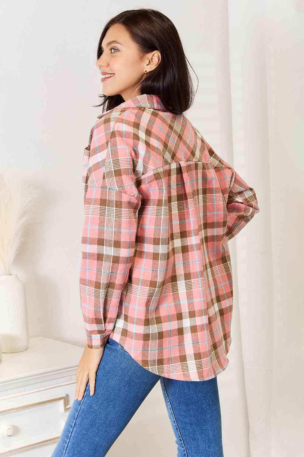Double Take Plaid Collared Neck Long Sleeve Button-Up Shirt - Trendsi - Flyclothing LLC