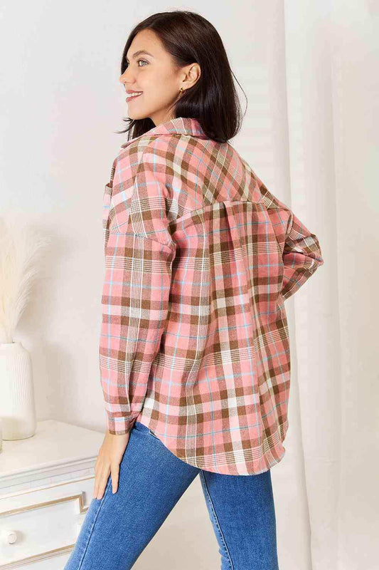Double Take Plaid Collared Neck Long Sleeve Button-Up Shirt - Trendsi - Flyclothing LLC