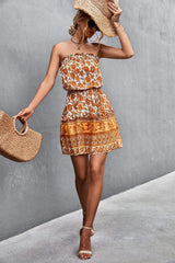 Bohemian Frill Trim Strapless Dress - Trendsi - Flyclothing LLC
