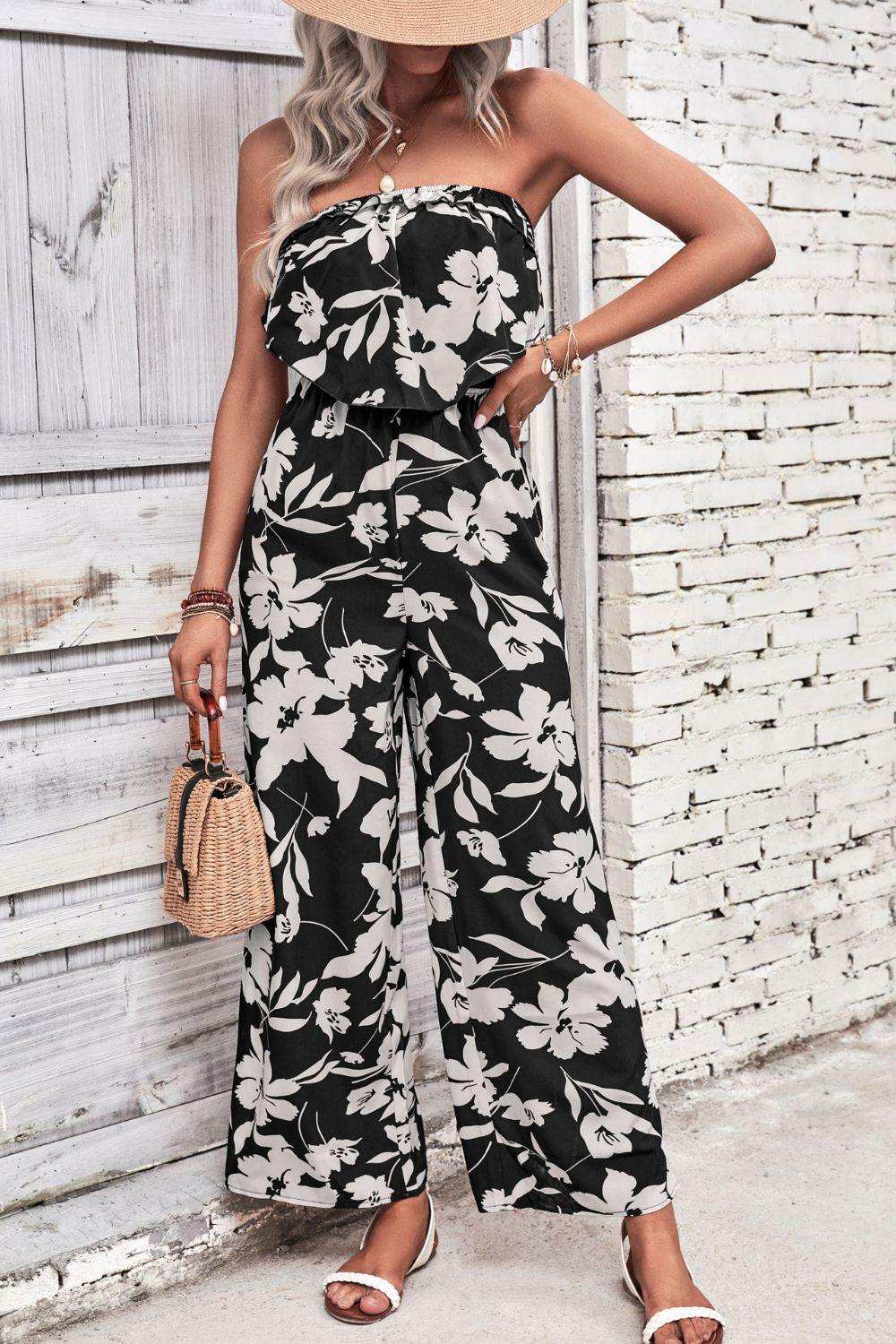 Floral Strapless Wide Leg Jumpsuit - Trendsi - Flyclothing LLC