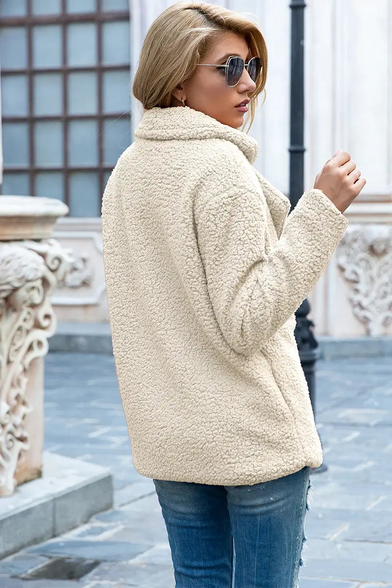 Full Size Lapel Collar Sherpa Coat - Trendsi - Flyclothing LLC