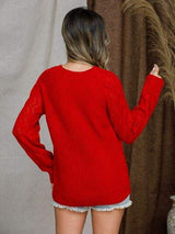 Openwork Round Neck Raglan Sleeve Sweater - Trendsi - Flyclothing LLC