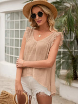 Tie Back V-Neck Ruffled Blouse - Trendsi - Flyclothing LLC