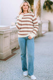 Striped Round Neck Long Sleeve Sweater - Trendsi - Flyclothing LLC