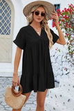Ruched Tiered V-Neck Short Sleeve Mini Dress - Trendsi - Flyclothing LLC