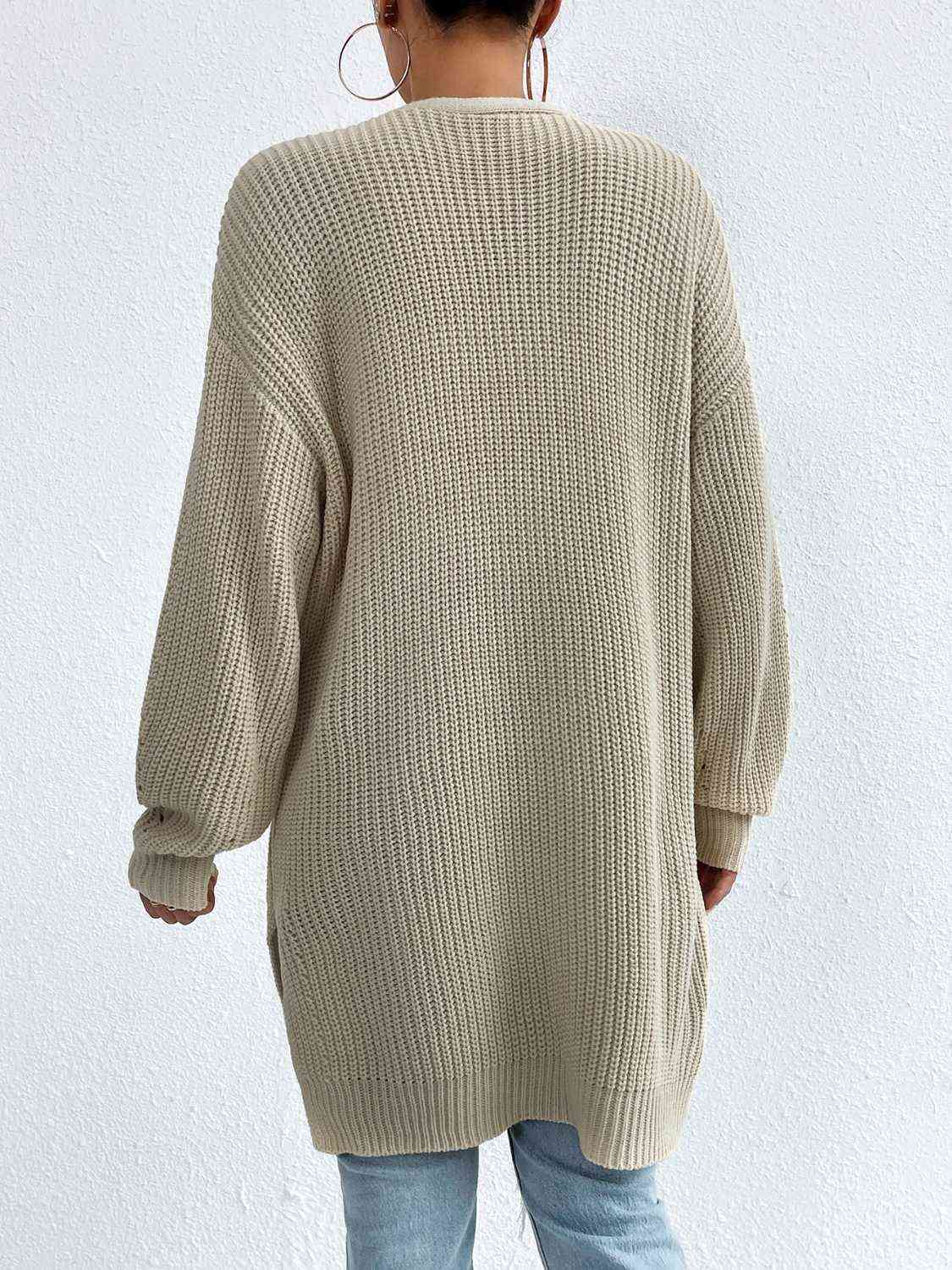 Open Front Dropped Shoulder Slit Cardigan - Trendsi - Flyclothing LLC