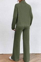 Mock Neck Dropped Shoulder Top and Pants Set - Trendsi - Flyclothing LLC