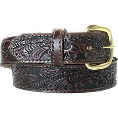 Rockmount Clothing Leaf Tooling Trip Stitch Genuine Tan Leather Western Belt