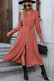 Button Down Notched Neck Dress - Trendsi