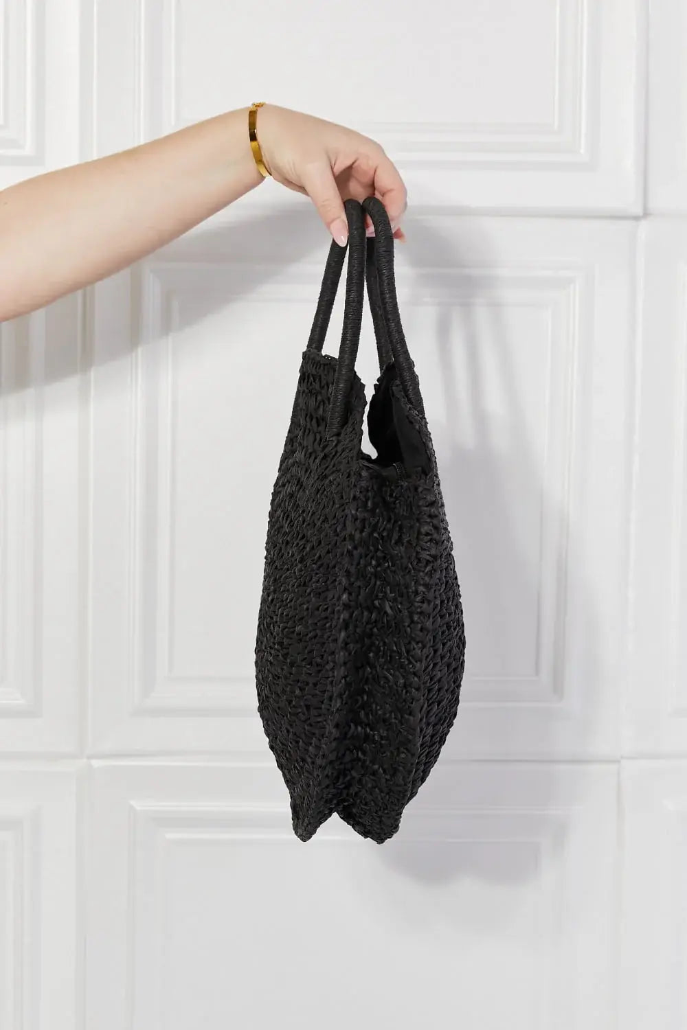Justin Taylor Beach Date Straw Rattan Handbag in Black - Trendsi - Flyclothing LLC