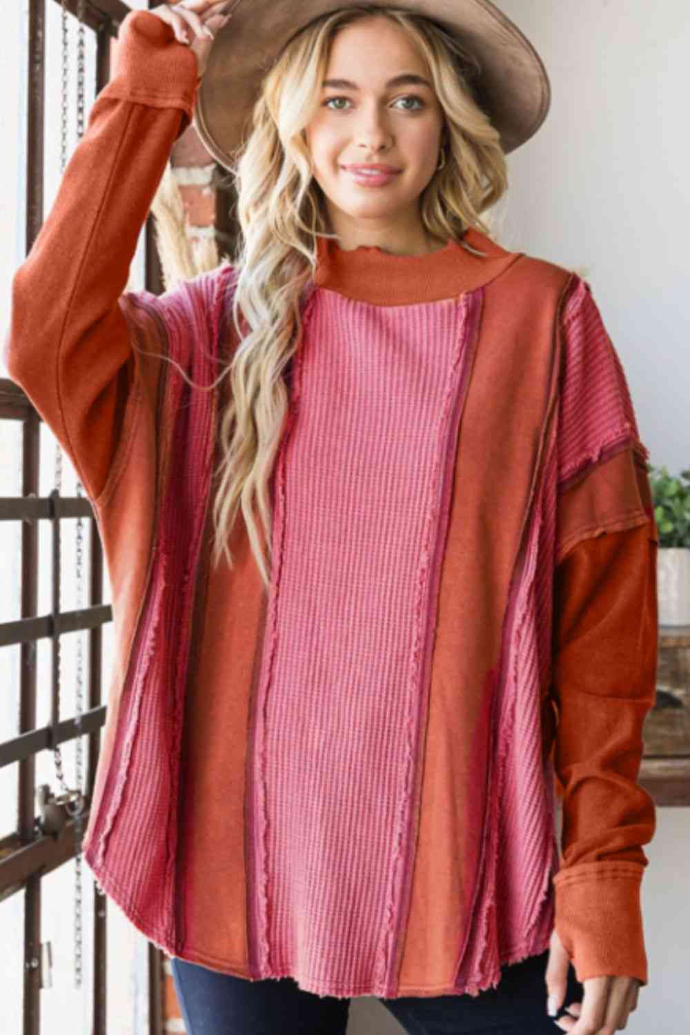 Color Block Exposed Seam Top - Trendsi - Flyclothing LLC