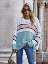 Striped Horizontal Ribbing Long Sleeve Tunic Sweater - Trendsi - Flyclothing LLC