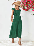 Tie Belt Ruffled Tiered Dress - Trendsi