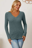 Basic Bae Full Size Ribbed V-Neck Long Sleeve T-Shirt - Trendsi - Flyclothing LLC