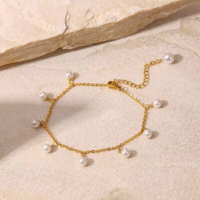 Pearl 18K Gold-Plated Charm Anklet - Trendsi