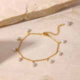 Pearl 18K Gold-Plated Charm Anklet - Trendsi