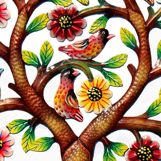Rooted Tree of Life in Circle Haitian Metal Drum Wall Art - Haitian Artisans