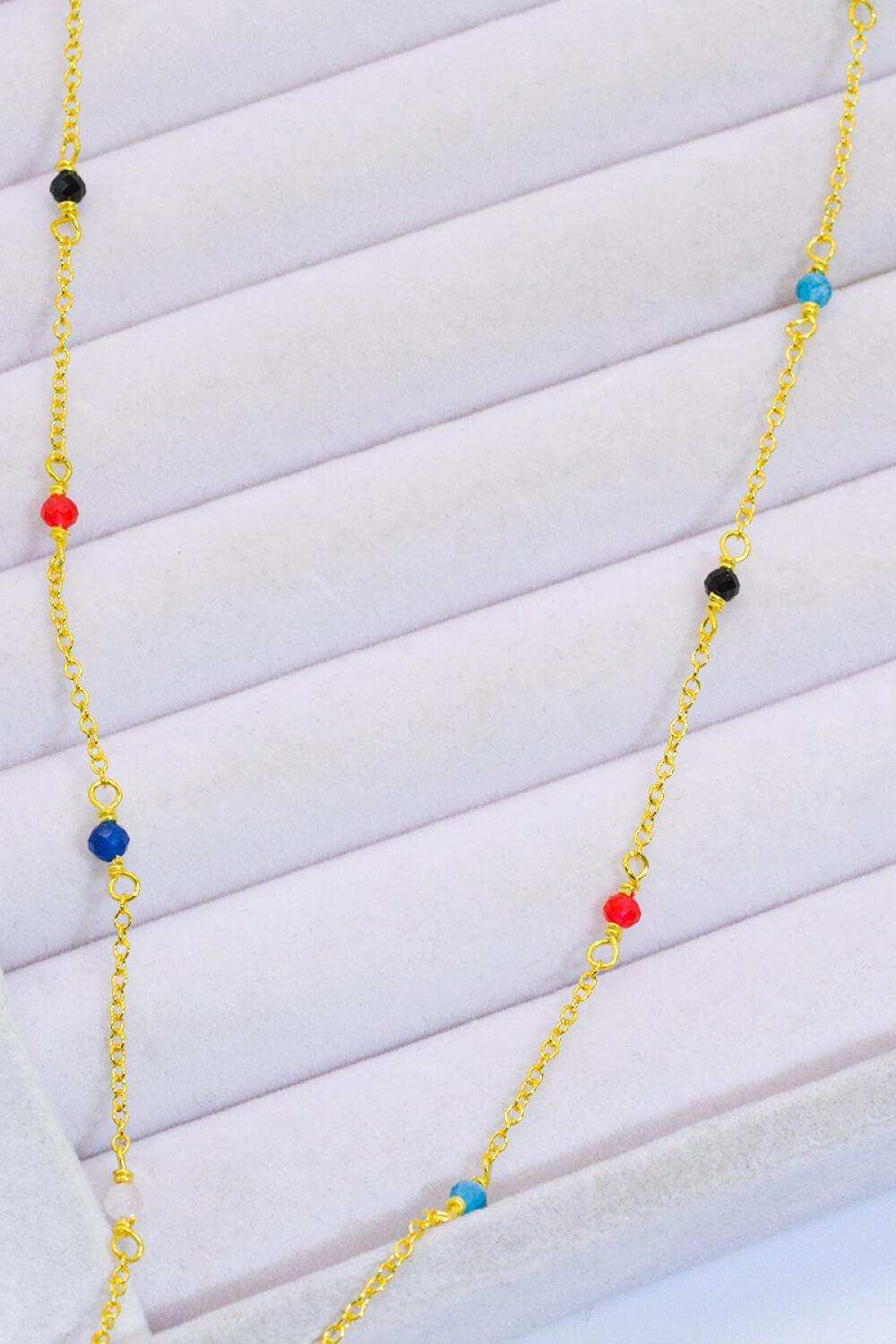 18K Gold-Plated Multicolored Bead Necklace - Trendsi - Flyclothing LLC