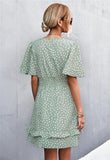 Printed Smocked Waist Layered Surplice Dress - Trendsi