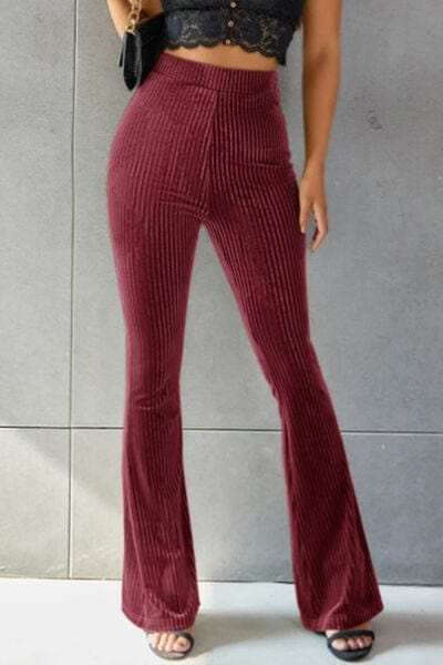 Ribbed High Waist Flare Pants - Trendsi - Flyclothing LLC
