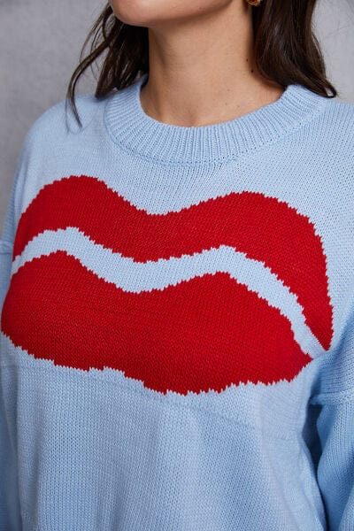 Lip Fringe Round Neck Sweater - Trendsi