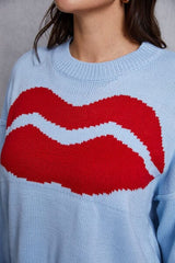 Lip Fringe Round Neck Sweater - Trendsi