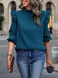Mock Neck Ruffle Shoulder Blouse - Trendsi - Flyclothing LLC