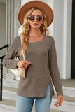 Slit Decorative Button Square Neck T-Shirt - Trendsi - Flyclothing LLC