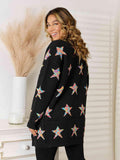 Star Pattern Open Front Cardigan with Pockets - Trendsi