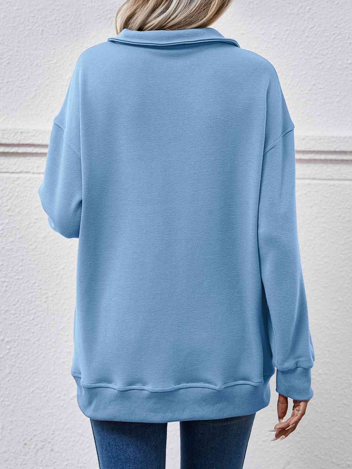 Collared Neck Dropped Shoulder Sweatshirt - Trendsi - Flyclothing LLC