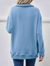 Collared Neck Dropped Shoulder Sweatshirt - Trendsi - Flyclothing LLC
