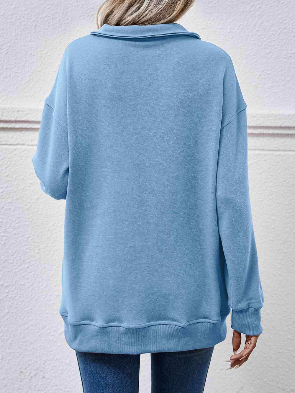 Collared Neck Dropped Shoulder Sweatshirt - Trendsi - Flyclothing LLC