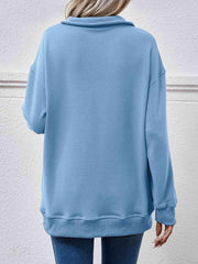 Collared Neck Dropped Shoulder Sweatshirt - Trendsi