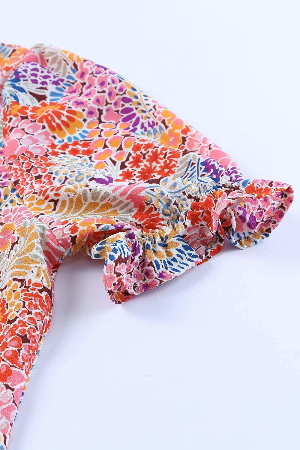 Floral Short Flounce Sleeve Blouse - Trendsi - Flyclothing LLC