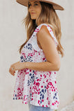 Printed V-Neck Babydoll Top - Trendsi