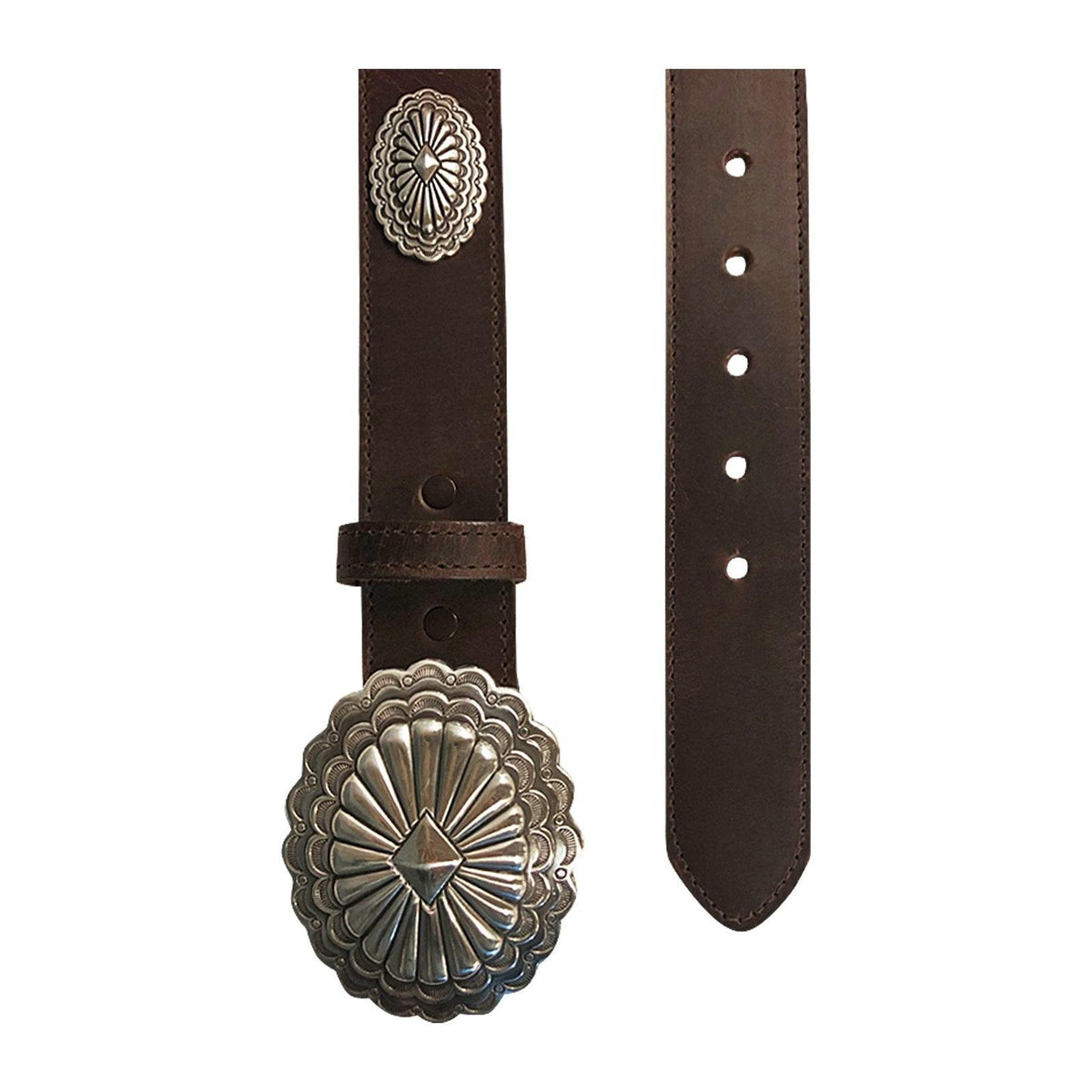 Brown Genuine Leather Western Belt with Native Conchos - Flyclothing LLC