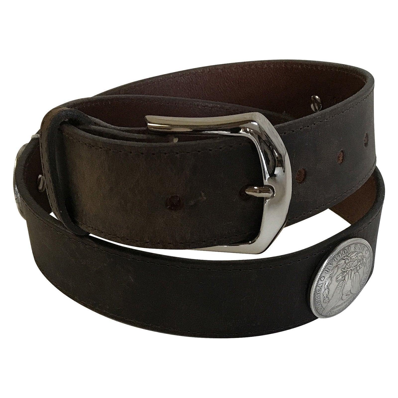 Rockmount Ranch Wear Distressed Leather Silver Dollar Belt - Rockmount Clothing