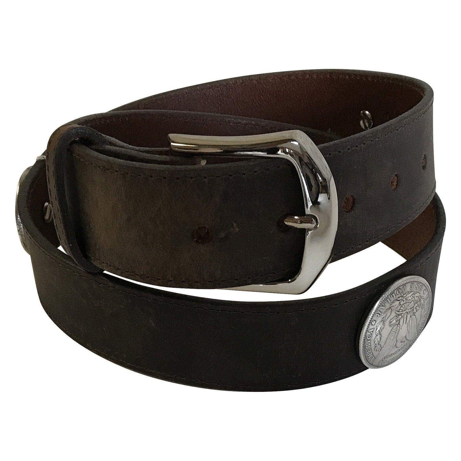 Silver Dollar Distressed Genuine Leather Western Belt - Rockmount Clothing - Flyclothing LLC