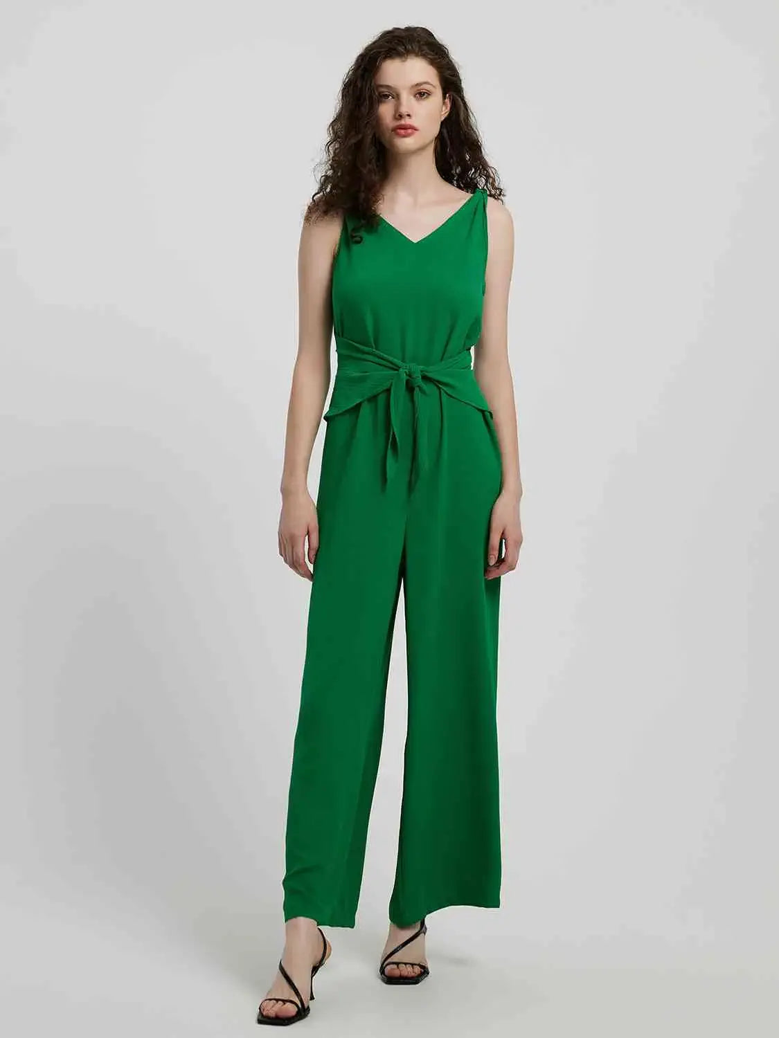 Knot Detail Tie Front Sleeveless Jumpsuit - Trendsi - Flyclothing LLC